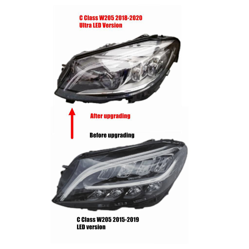 Mercedes Benz C Class W205 2015-2020 LED low version headlights upgraded to ultra LED high version.